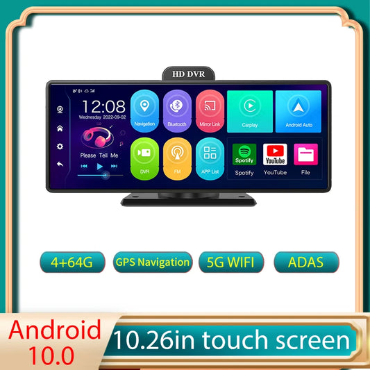 4G Car GPS Navigation 10.26" IPS CarPlay Android Anto Z80 Dash Camera RAM 4G+64G ROM ADAS 5G WiFi BT FM Dash Cam Video Recorder