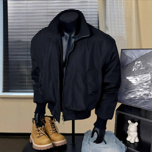 Navy Blue MA1 Flight Jacket Men's Premium Sense Stand-Up Collar Cleanfit Short Shoulder Padded Jacket Mens Jacket