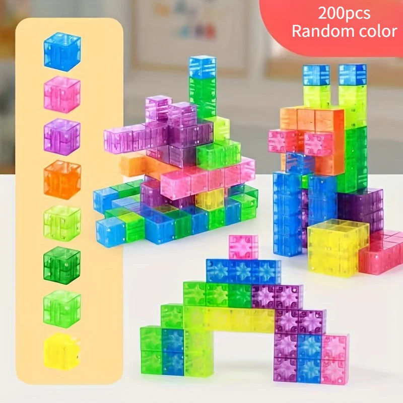 Colorful Magnetic Building Blocks Toy Transparent Magnetic Cubes Construction Preschool STEM Educational Sensory Kids Toys Gift