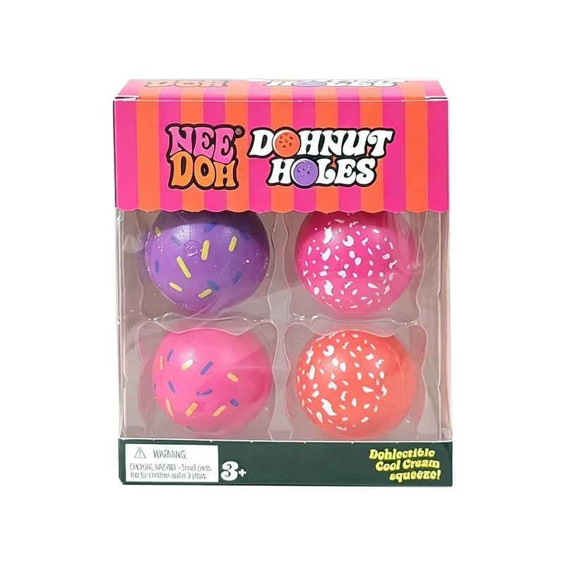 Schylling Needoh Dohnut Holes 6Pcs 4 Pack Mini Doughnut Squish Balls Squeeze Fidget Stress Desk Toy Anti Anxiety Sensory Gift