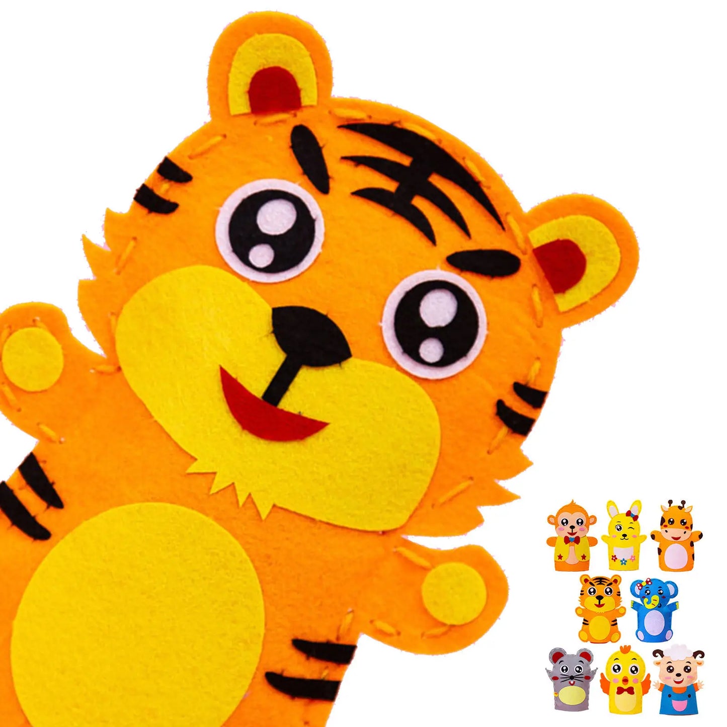 8Pcs Kids Hand Puppet Materials Kit Nonwoven DIY Sewing Craft Cartoon Pattern Early Development Craft Set Kids Education Toys