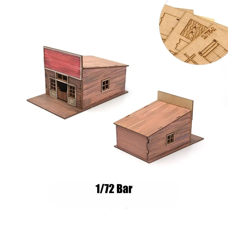 1/72 Scale Western Town Wooden Model Kit DIY Assembly for Display and Scene Building