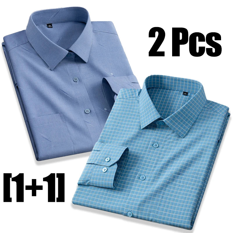 High Quality Men's Long Sleeve Business Casual Plaid Workwear Shirts Anti-Wrinkle Fashion Stripe Office Regular Slim Fit Blouses