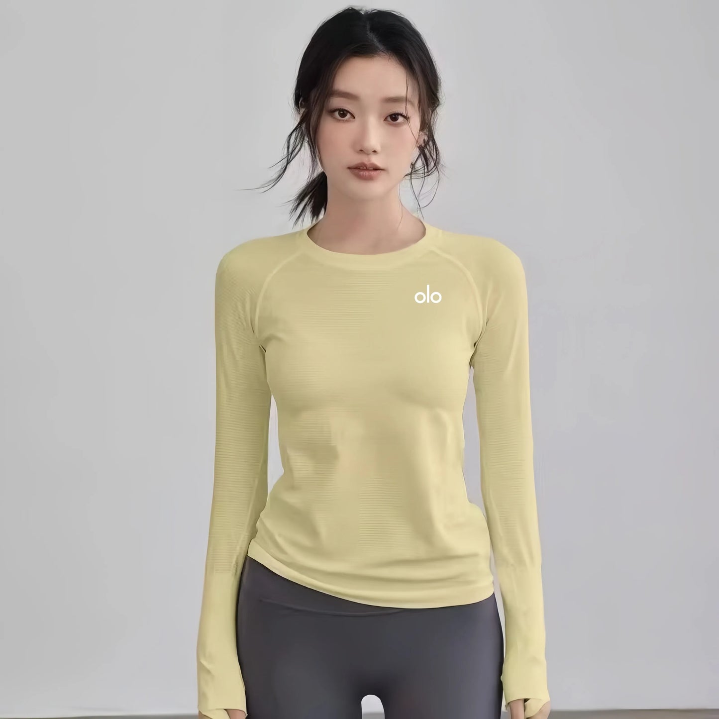 ALOUSIV New Long Sleeve round Neck Fitness Clothes Women Summer Running Pilates Training Top Yoga T-Shirt Breathable Nylon