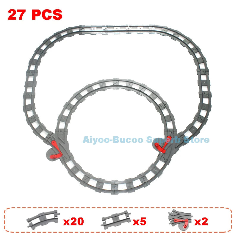 Big Size Building Blocks Train Railway Transport Set Track Parts Electric Locomotive DIY Assemble Interaction Toys For Children