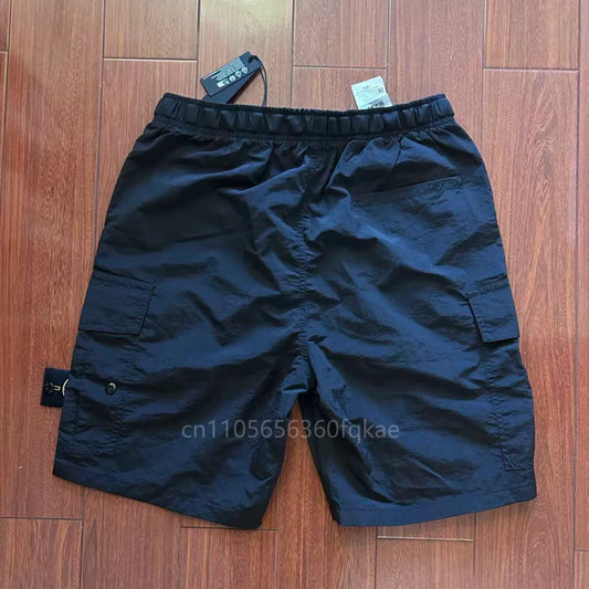26 New Compass Button Patch Men's Shorts Pants Male Summer Breathable Solid Color Linen Trousers Beach Shorts Fitness Streetwear