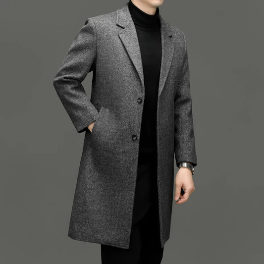 Fall Winter Men Sheep Wool Overcoat Gray Coffee Beige Notched Collar Design Cashmere Coat Male Business Causal Outerwear Office