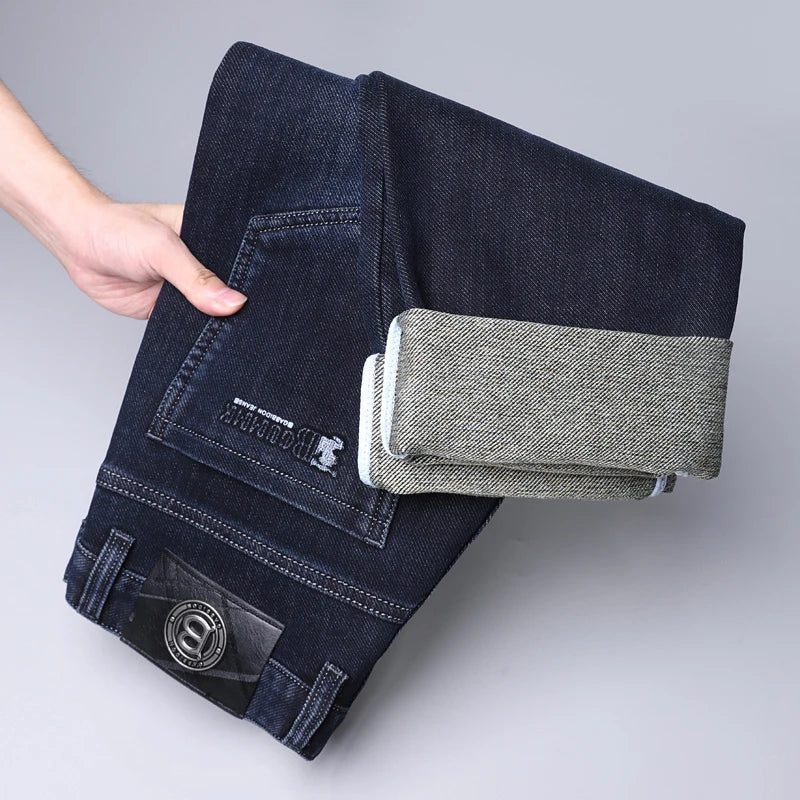 Autumn Winter Men's High-quality Slim Straight-leg Jeans Light Bussiness Casual Fashion Slimming Comfortable Style Male Trousers