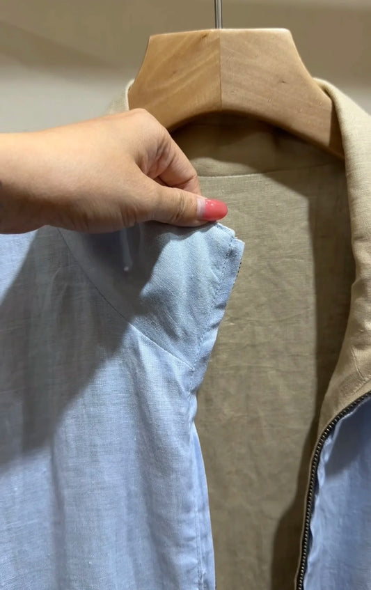 Reversible Linen Stand Collar Zip Casual Jacket For Men