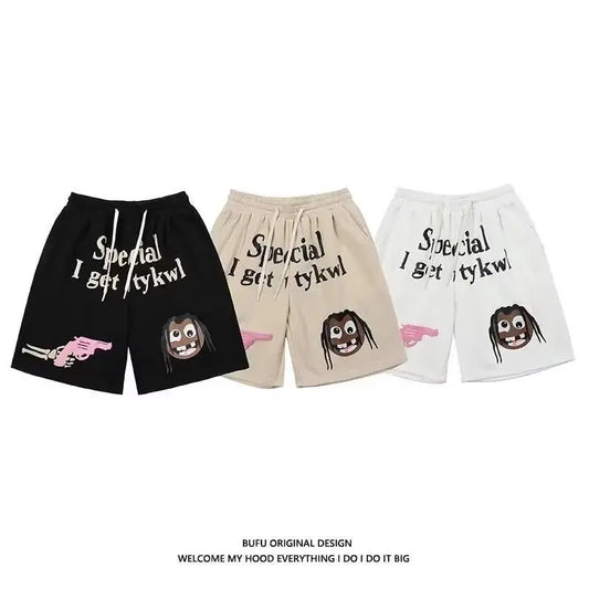 Summer Shorts Gun Element Print Women Man Knee Pants Harajuku female Loose High Waist Five Point Pants Cartoon y2k Man Shorts