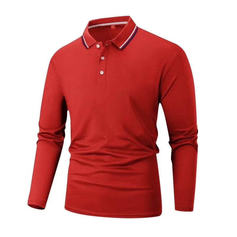 New Men's Business Casual Long Sleeved Shirt Solid Color Formal Polo Shirt Fashionable Breathable Comfortable Versatile Work Top