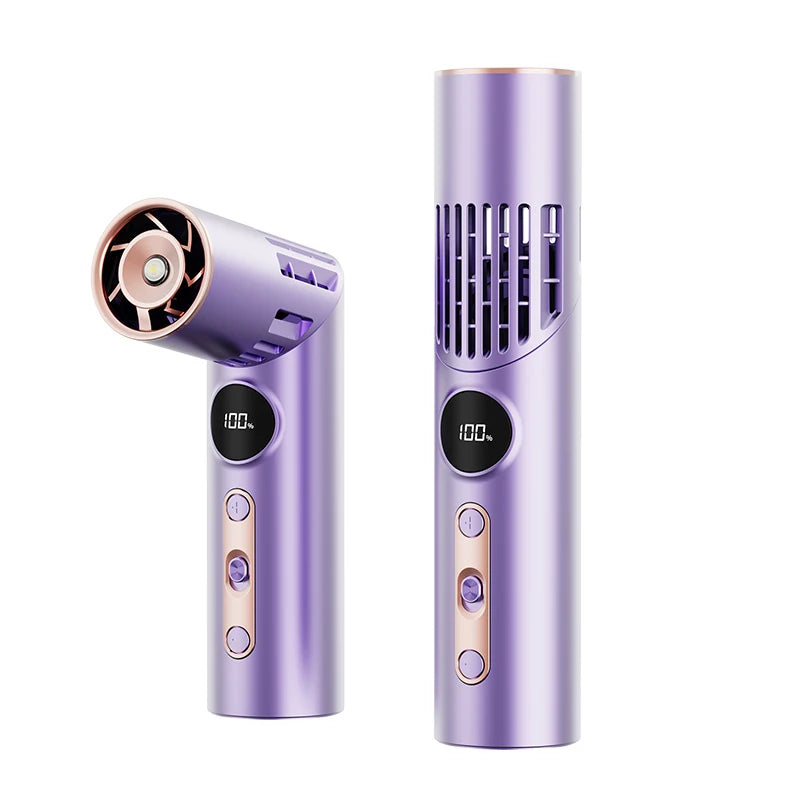 Handheld/Neck Hanging/Table Standing Lipstick Fan with 100 Levels of Wind Power, Twisted Flashlight, Lighting Small Fan
