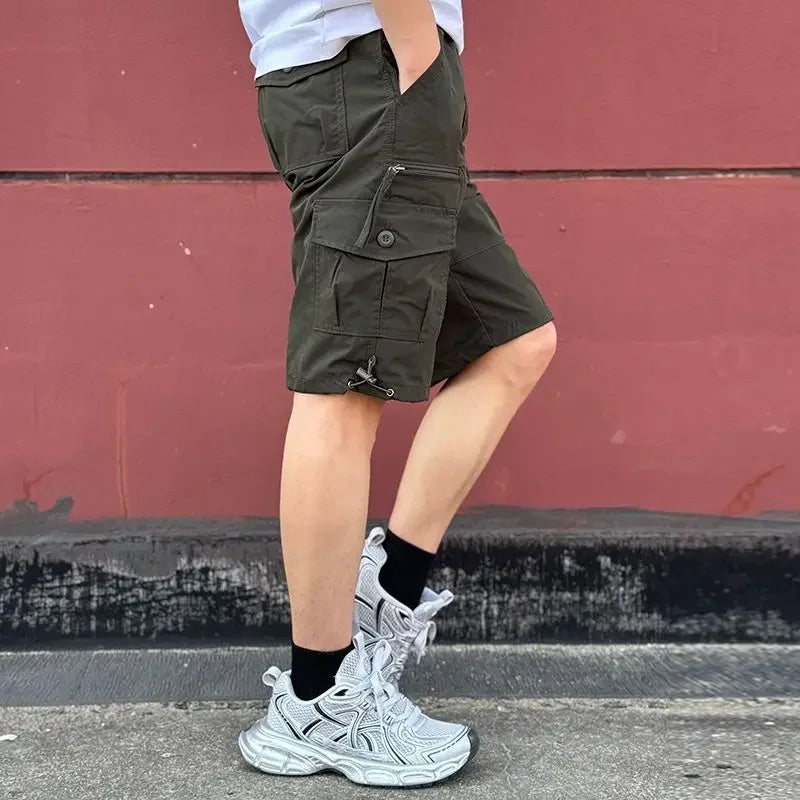 Mens Cargo Shorts Loose Solid Long Wide Half Short Pants for Men Baggy Bermuda Multi Pocket Harajuku Japanese Street Style Y2k