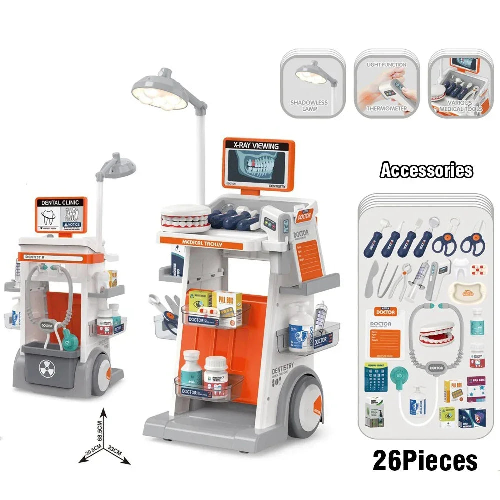Hospital Play Doctors Set Dentist Kit Play Set Pretend Play Game Nurse Role Play Games Medicines Suitcase Cart Kits for Children