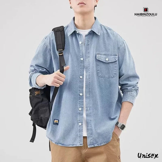 Heavy Industry Washed Denim Jacket Men's Spring and Autumn New Trendy Brand Handsome Tooling Jacket Loose Retro Denim Shirt