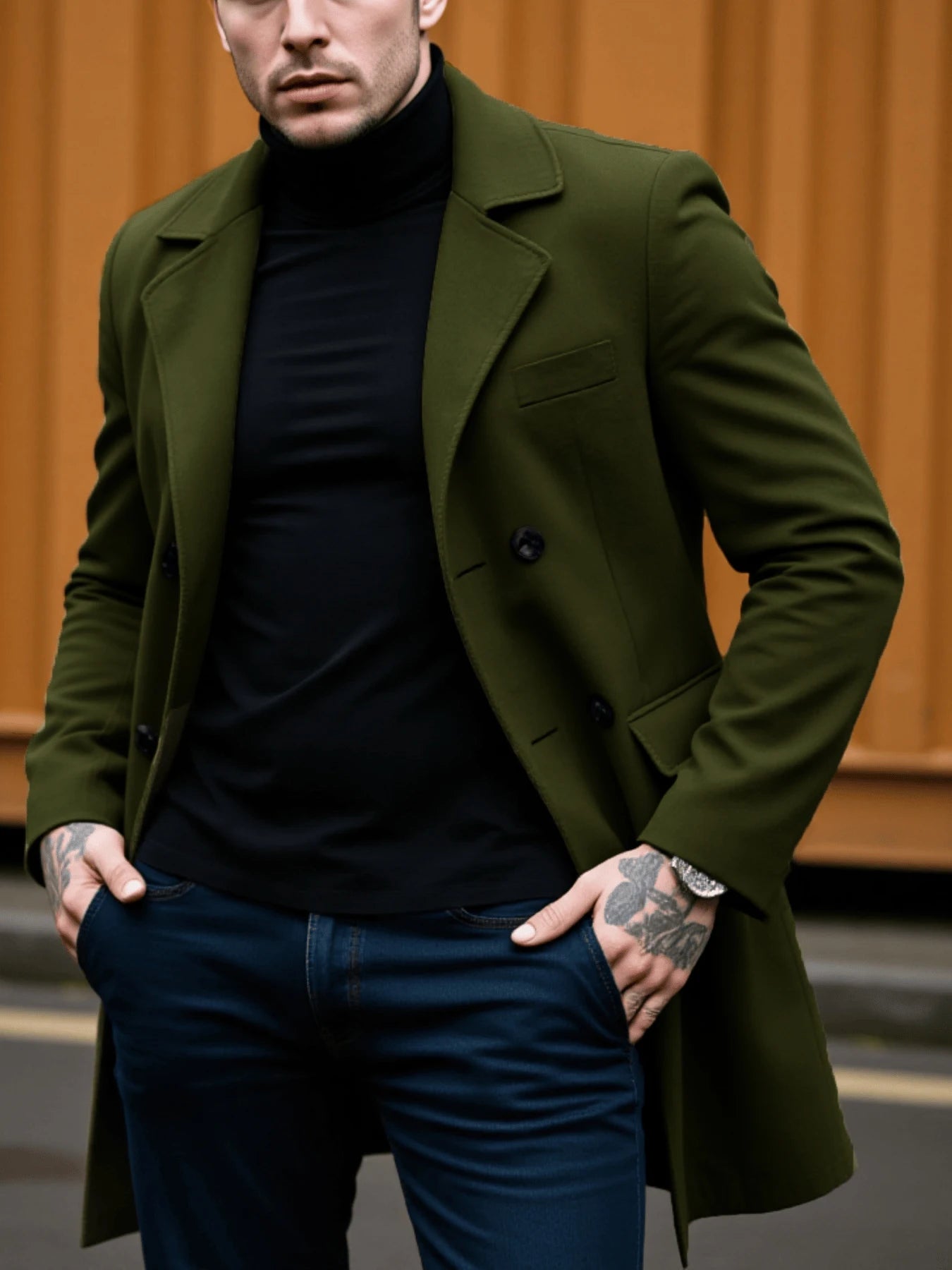 Winter Elegance Woolen Coat Male Warm & Stylish Men's Solid Coat: Double-Breasted Design Thickened Lining - Woolenen Jacket For