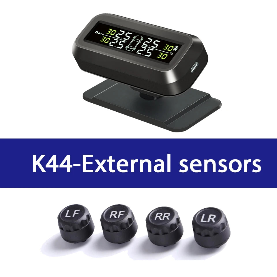 K44 Tire Pressure Monitoring System Temperature Warning 4 Sensors Adhesive Windshield Solar TPMS Car Tyre Pressure Monitor