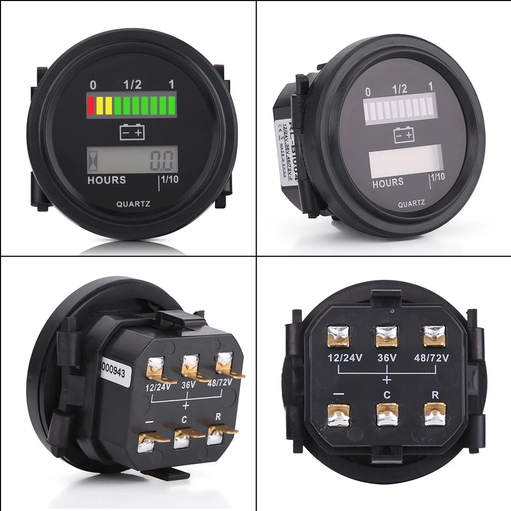 Battery Indicator LED Battery Indicator 12V/24V/36V/48V/72V LED Digital Battery Indicator Gauge with Hour Meter for Cart