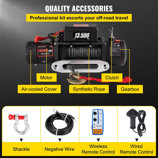 SIHAO 13500LBS Electric Truck Winch 12v Electric Winch ATV Synthetic Rope 27M with Remote Control for 4X4 Car Trailer ATV Truck