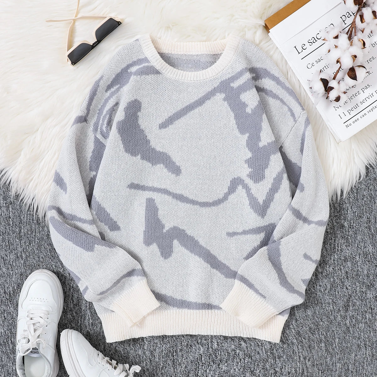 Unisex Sweaters, Casual and Comfortable with Dropped Shoulders, Autumn and Winter Knitwear, Soft Regular-Fit Long-Sleeved Crew Neck Pullovers, Suitable for Everyday Wear, Unisex Tops for Going Out, Men's Knit Pullovers