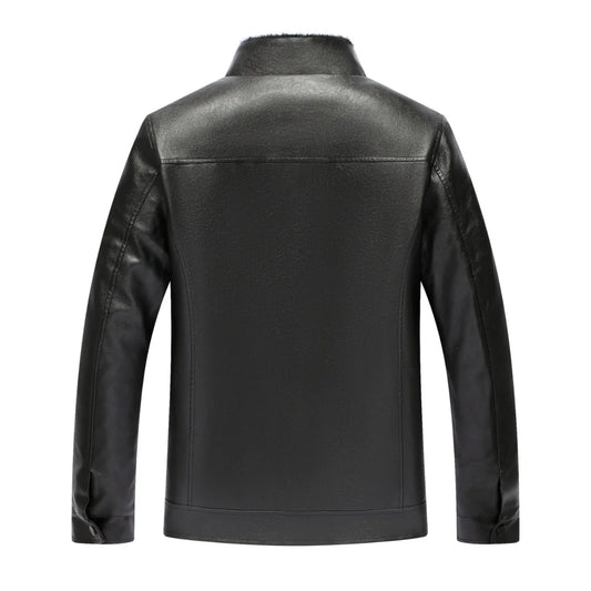 Men's Winter Thickened Stand-Collar Light Business Pu Leather Jacket