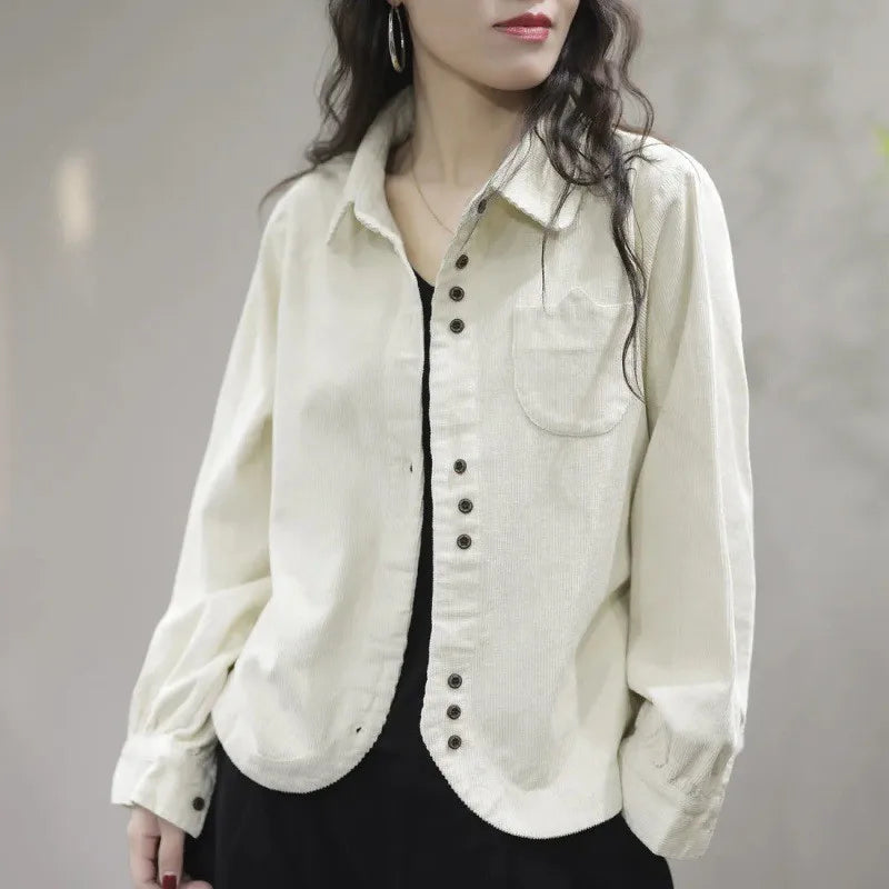 New Long Sleeve Corduroy Shirt Women Clothing Autumn Winter Fashion Casual Solid Color Cotton Top Womens Cardigan Blouse 2024