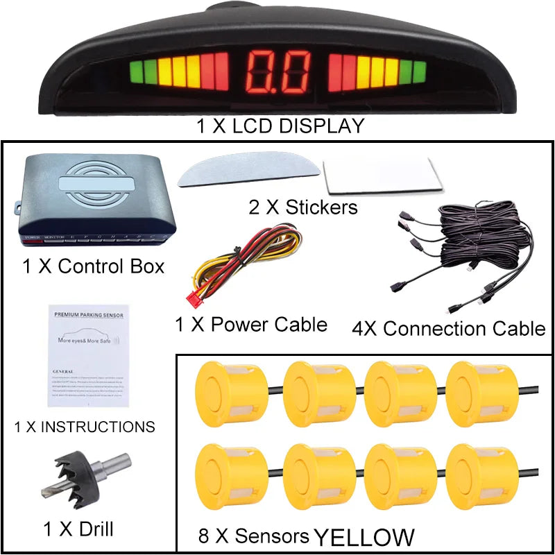 8 Parking Sensors Car Reverse Radar LED Display Buzzer Reverse Assist System Rear Detection Kit