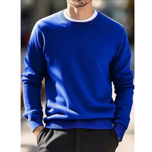 Round neck wool sweater for men, pullover, simple and stylish, Korean style, loose and oversized, turtleneck, solid color top.