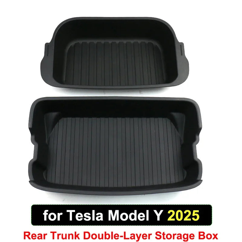 For Tesla Model Y Juniper 2021-2025 Launch Front&Rear Trunk Storage Box Double-Deck Luggage Frunk Organizer Box Dustproof Cargo
