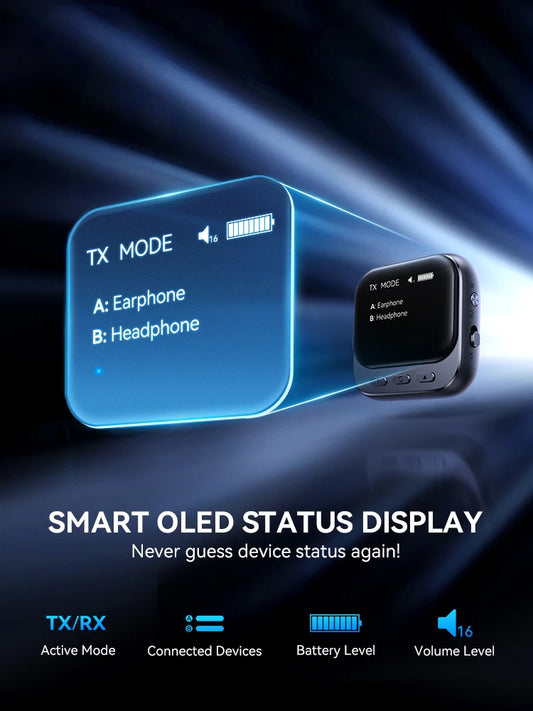 Joyroom Car Bluetooth 5.4 Receiver Transmitter 2-IN-1 AUX Car Bluetooth Adapter With LED Display TX/RX Dual Mode