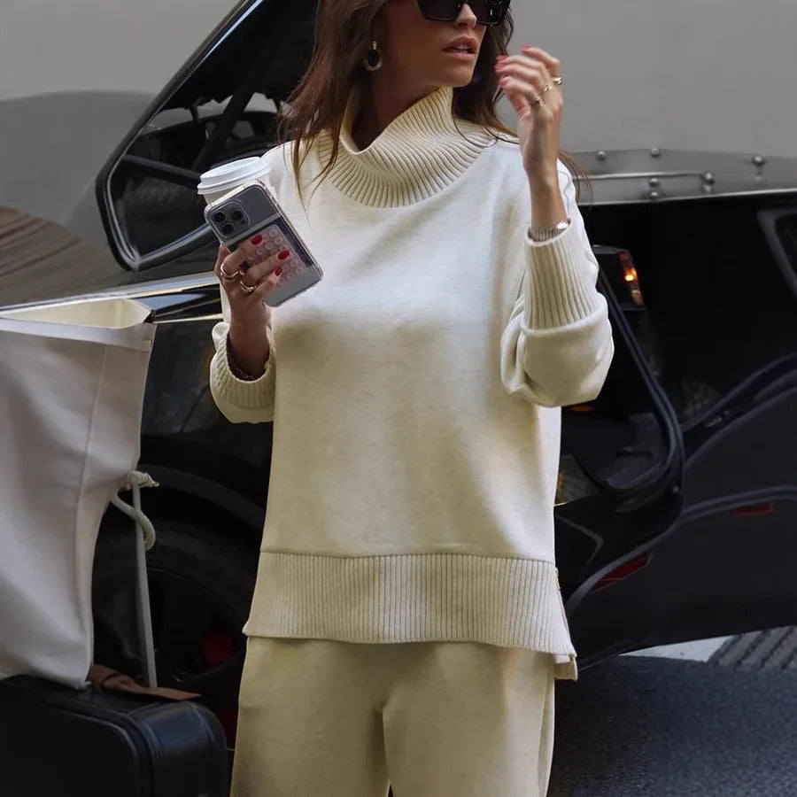 Women's Fashion Spring Autumn New Long Sleeve Hoodie Set INS Ladies Casual Loose Pocket Pants Solid Color Two Piece Set