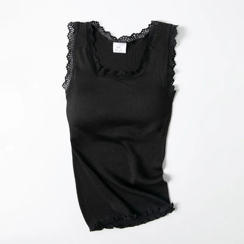 Birdtree, 70% Real Silk 30% Cotton Tank Top, with Bra Padding Knitted Vest, Woman Sleeveless Basics Slim Casual Tops T62221JF