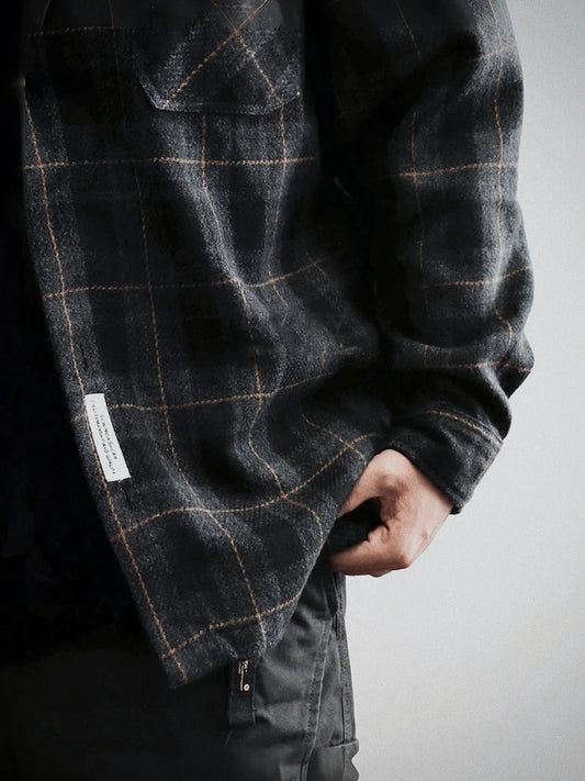 Mens Flannel Shirts American Vintage Streetwear Thick Plaid Oversized Cargo Long Sleeve Loose Fit Casual Workwear Autumn Winter