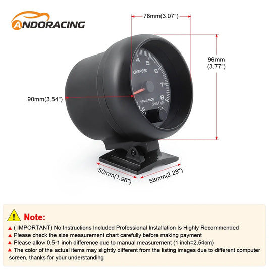 12V Tachometer Gauge 3.75'' Car Universal Black Tachometer Gauge 7color Inter Shift Light 0-8000 RPM Fit 4 6 8 Cylinder