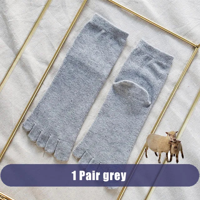 1/5 Pairs Winter Men Five Finger Socks Short Harajuku Wool Solid Business Anti-Bacterial Breathable Warm Socks With Toes Brand