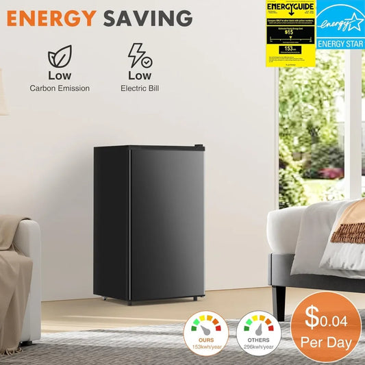 3.2 Cu.Ft Mini Fridge with Freezer, 2 Door Compact Refrigerator, Adjustable Thermostat, Energy Efficient Low Noise for Bedroom Office Dorm Black