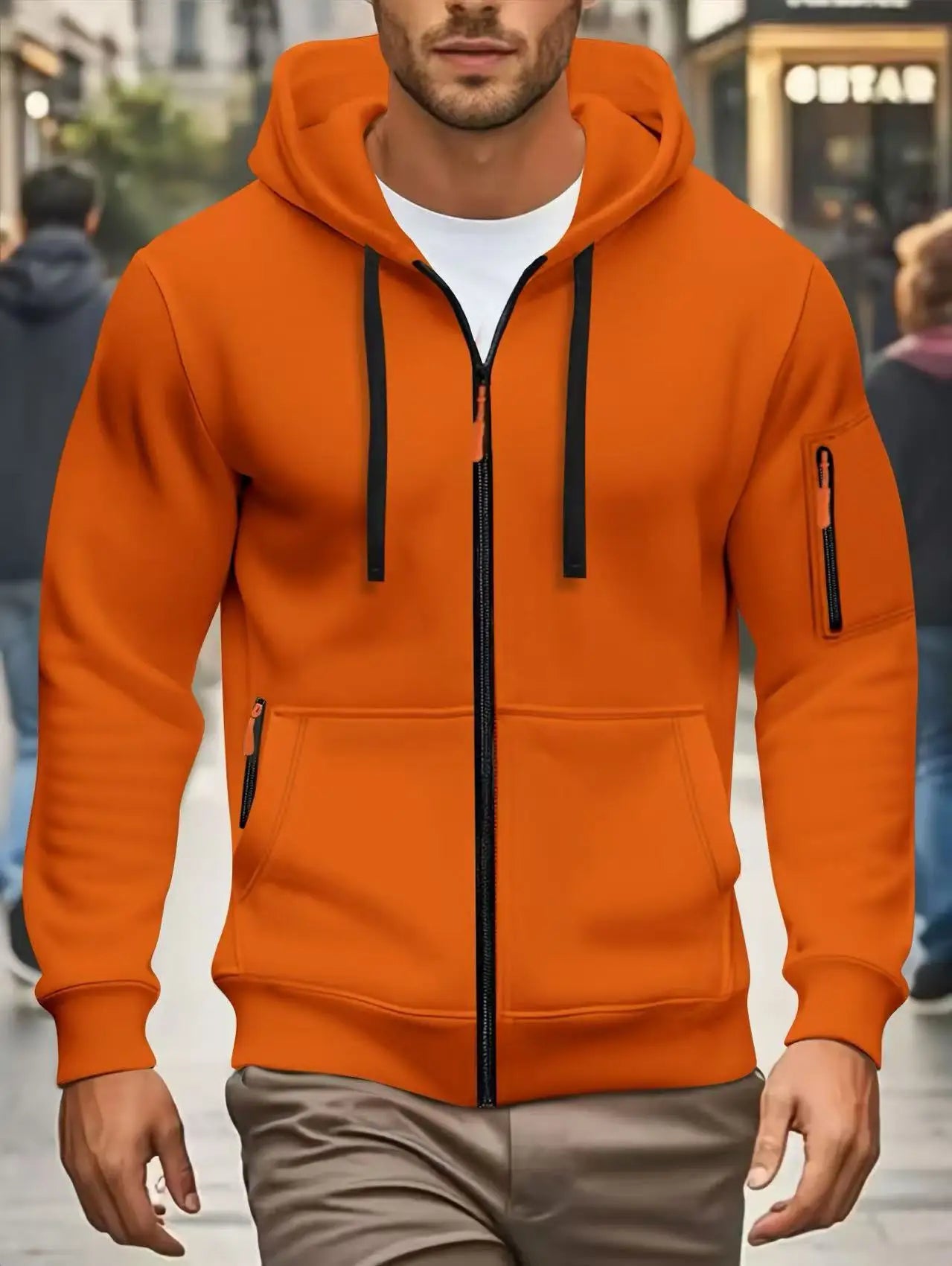 Men autumn and winter New Hoodies Long Sleeve Sweatshirt pocket Zipper Design Hooded Sweatshirt Men Sportswear Casual Jacket