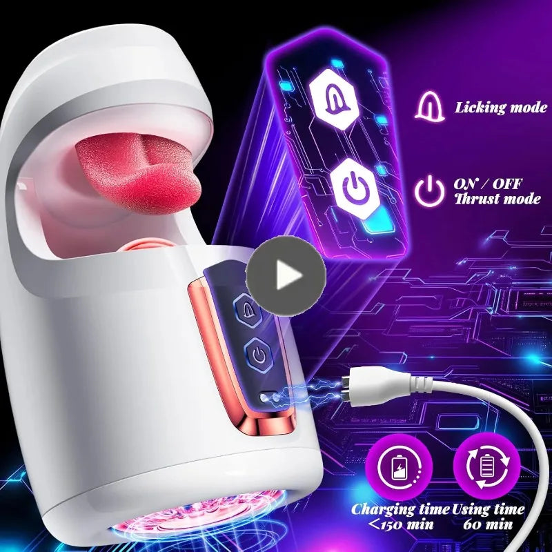 Tongue Licking Male Masturbator Cup Penis Exerciser Stimulation Blowjob Adult Sex Machine Penis Trainer for Men Erotic Products