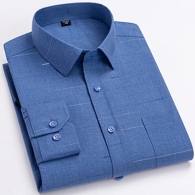 High Quality Men's Shirts Spring Autumn Long Sleeve Wrinkle Resistant Non Ironing Stripe Man Clothing Big Size 5XL 6XL 7XL