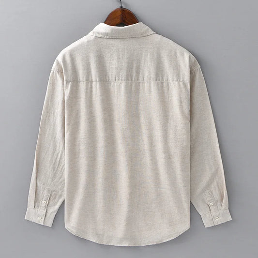 Men's Spring Summer Linen Shirt Long Sleeve 72.9% Cotton 27.1% Linen Breathable Business Casual Vintage Solid Color Tops