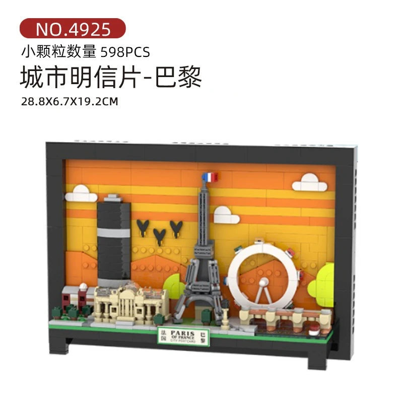 City postcard street view assembly building blocks toys creative ornaments model children's holiday gifts