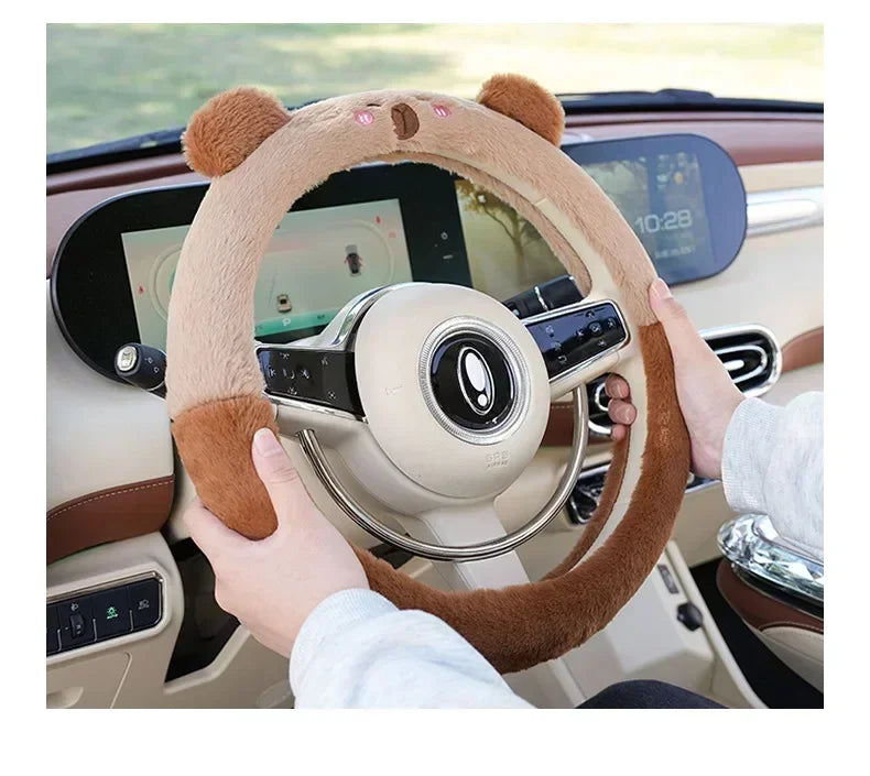 2025NEW Cute Cartoon Cute Plush Steering Wheel Cover Natural Rubber Healthy Breathable Universal 38cm Car Accessories