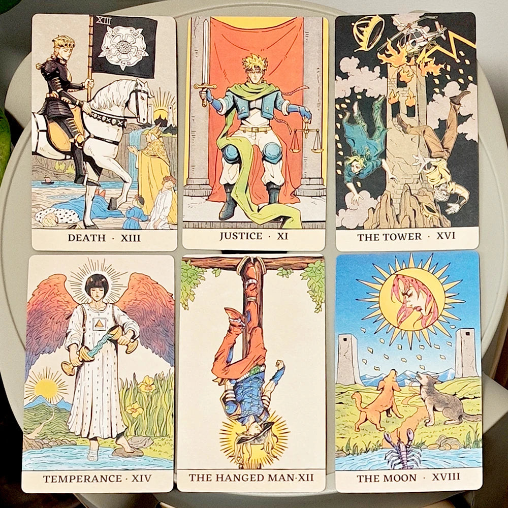 JOJO Tarot Cards Deck in Rigid Box 12*7cm , 80 Pcs Double-Sided Embossed Anime Tarot Cards Bizarre Adventure Tarot Deck