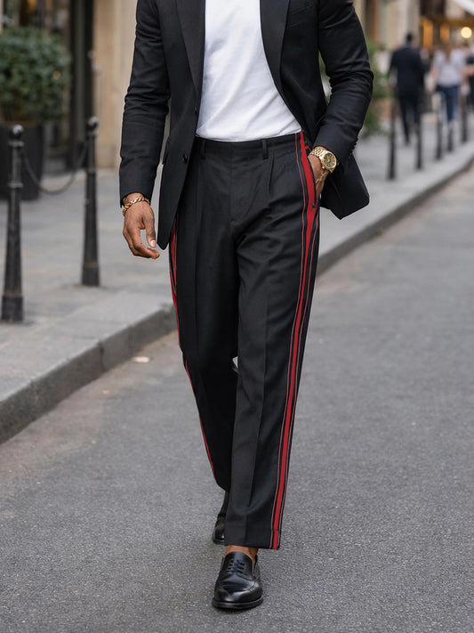 2026 Spring Summer Color Block Spliced Men Business Straight Pants Color Block Spliced Straight Leg Men Business Pants
