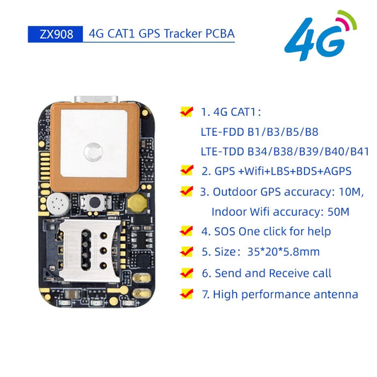 World Smallest LTE CAT-1 4G GPS Tracking Chip ZX908 GPS Tracker PCB Module for Developing Mini 4G GPS Trackers