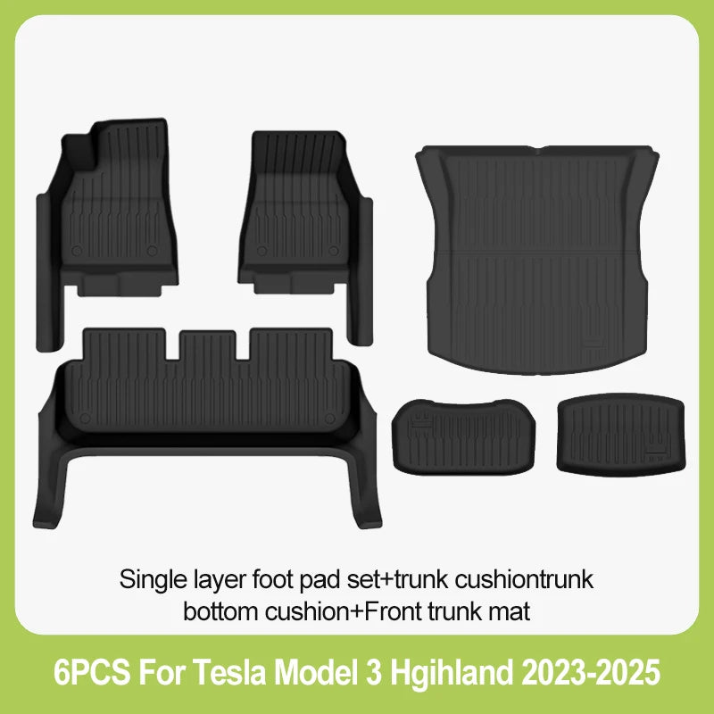 For New Tesla Model 3 Highland Car Floor Mats All-inclusive Threshold Style Foot Pads TPE Cargo Liner Seat Backrest Protective
