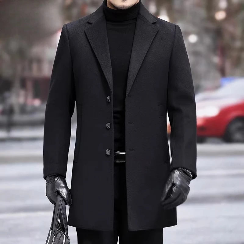 QYLVAWOY Man Jacket Double-faced Woolen New Autumn Winter Jackets Mid-Length Trench Coat Slim-fit Clothes for Man High Quality