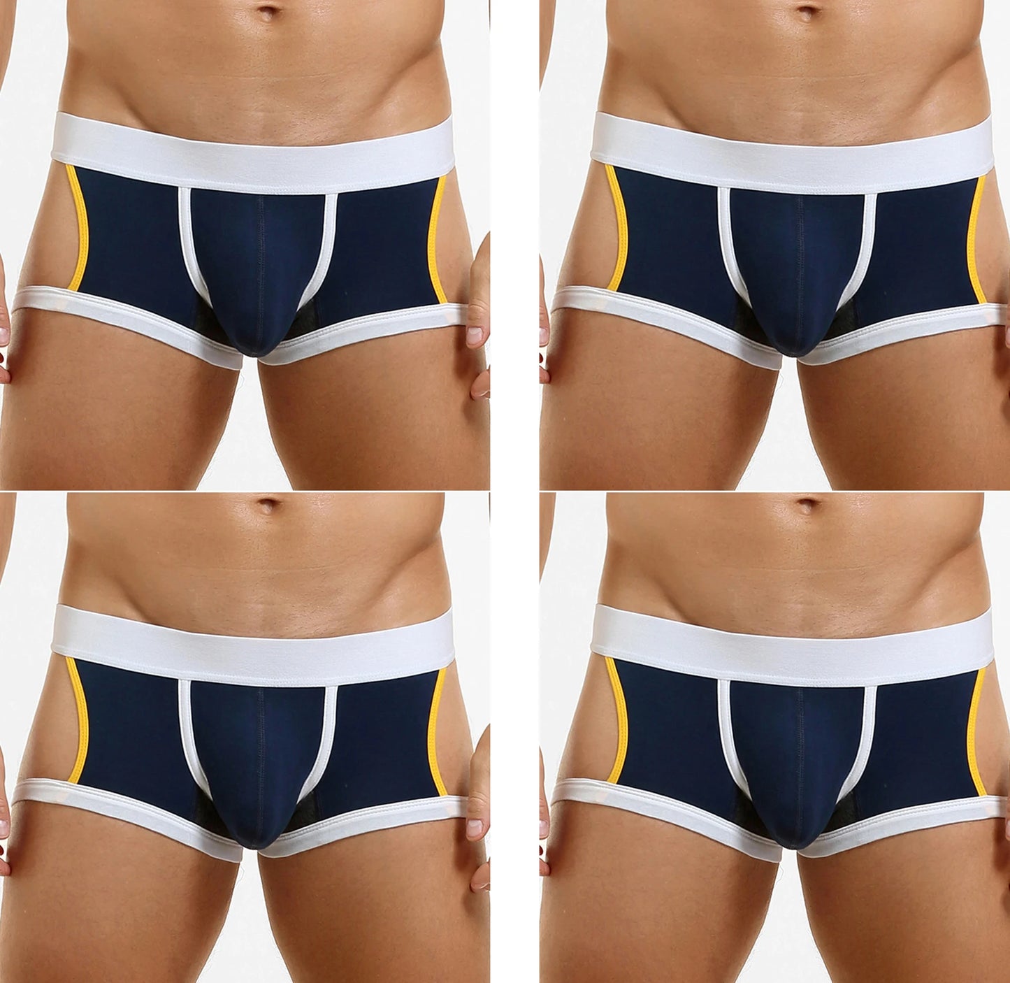 4-Pack SEOBEAN Men's Low-Waist U-Shape Flat Briefs Underwear Trendy Side-Light Design Comfortable Innerwear for Men