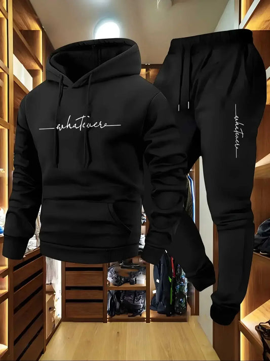 2-Piece Fleece Tracksuit for Men Thick Hoodies and Pants Warm Sportswear Suit Hip Hop Trend Clothing Winter and Fall