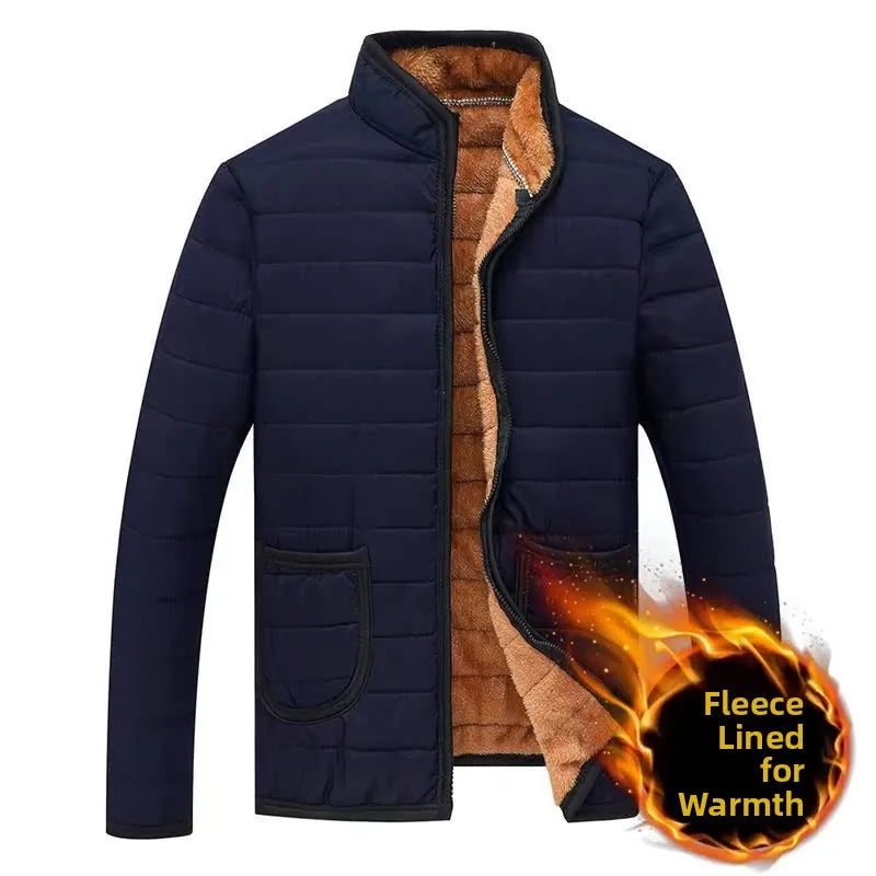 Thickened Fleece Lined Stand Collar Cotton Jacket Dad Style Warm Inner for Middle Aged And Elderly Men's Clothing